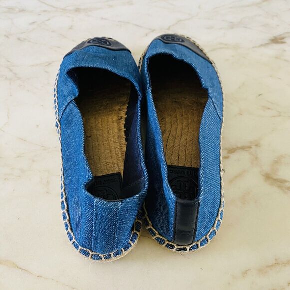 TORY BURCH Solid Blue Denim Canvas Espadrille Flats Small Logo - US 7 - Picture 6 of 8